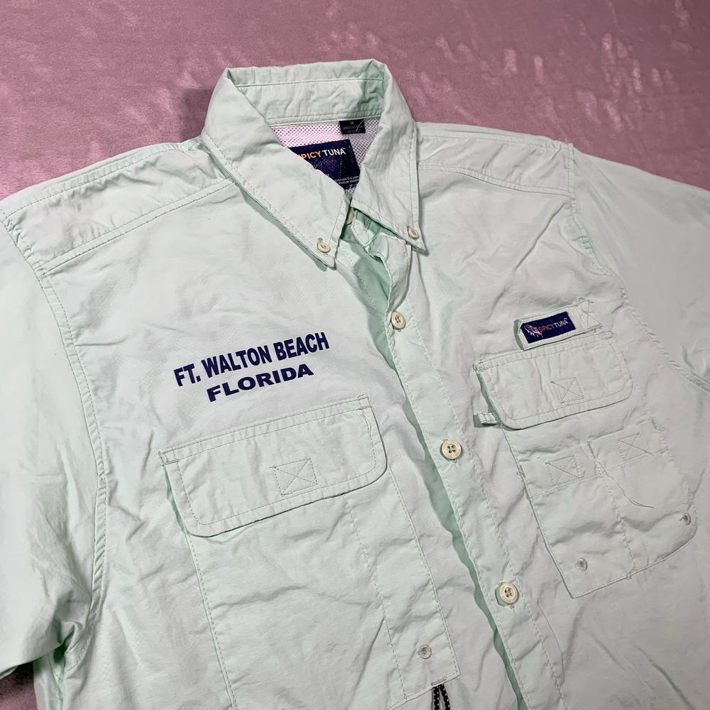 Spicy Tuna Fishing Shirt Mens Medium Bright Green Short Sleeve Ft Walton Beach